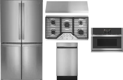 5 Piece Package Includes Refrigerator, Cooktop, Wall Oven, Hood And Dishwasher